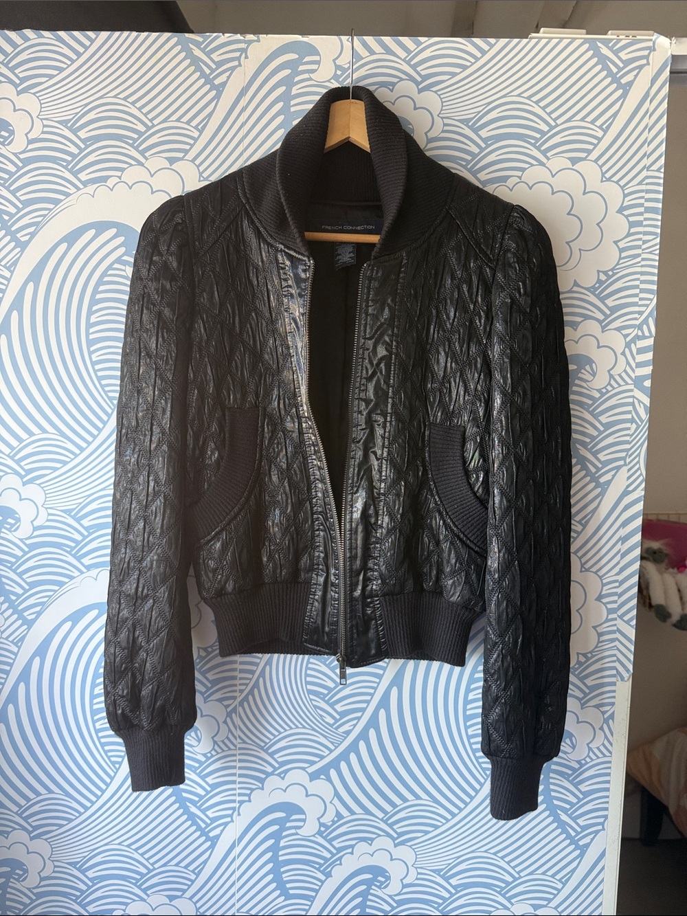 French Connection Black Quilted Bomber Jacket
